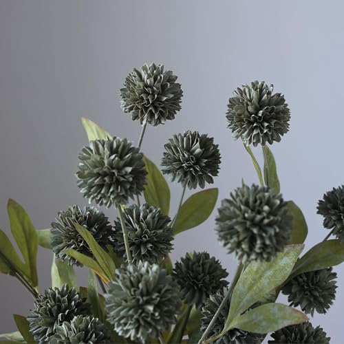 12 Pcs 27"Artificial Pompon Mum Silk Flower Stems for Vase (Dark Gray)