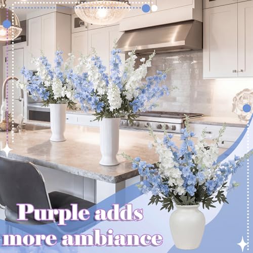 24 Pcs Blue White Delphinium Artificial Flower Bulk (34.25" / Blue, White)