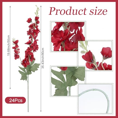 24 Pcs Burgundy Delphinium Artificial Flower Bulk (34.25" / Burgundy)