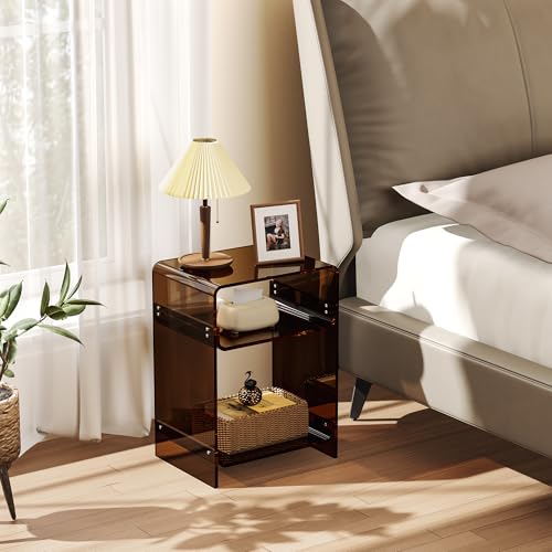 Acrylic Record Player Table with Storage Shelf (Dark Brown / Medium)