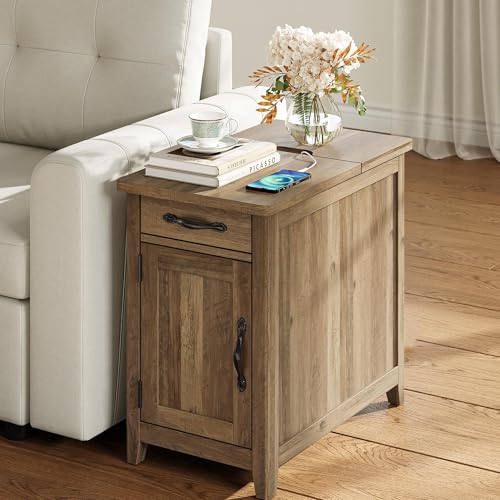 Charging End Table with USB Ports (Brown / Wood Door)