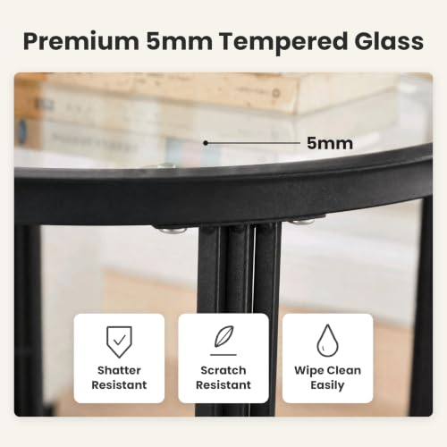 Modern Round Glass Top End Table (Black)