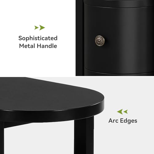 Solid Wood End Table Set 2 with 2 Drawers & Open Shelf (Black)