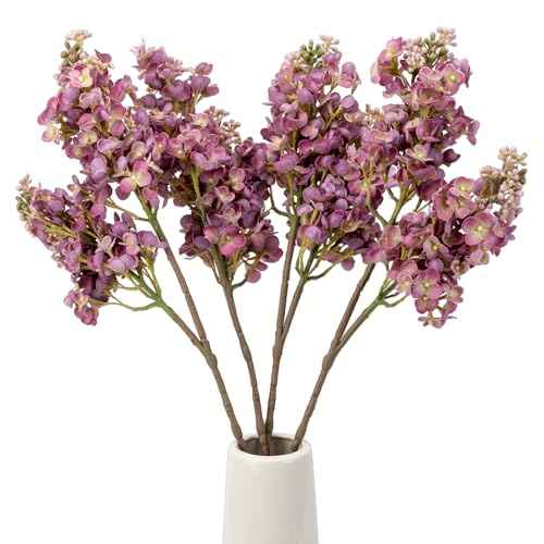 4PCS 25.6inch Lilac Artificial Flowers Fuchsia Fake Delphinium Long Stem Silk Real Touch Flower Faux Lilac Floral Arrangement for Tall Vase Table Wedding Garden Home Decoration（Fuchsia） (25.6inch Fuchsia / 4 Pcs)