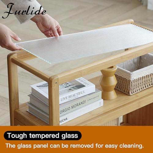 Rattan Nightstand Side Table with Storage (Wood)