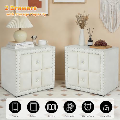 Tufted Nightstands (Beige)