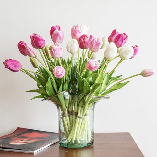 40pcs Artificial Tulips Flowers (40pcs Peachblow Set (No Vase))