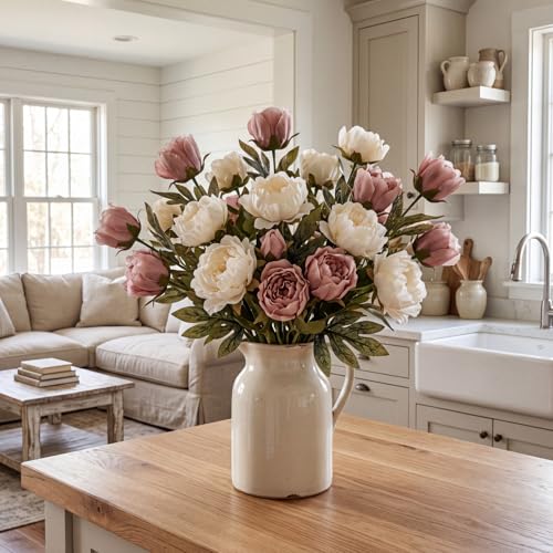 Faux Silk Peony Artificial Flowers Stem for Vase (Mix Color)