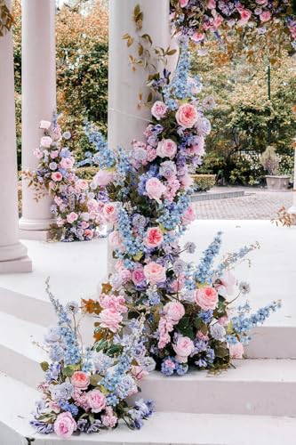 6PCS Delphinium Artificial Flower Lifelike Silk Larkspur Flowers Plant 35.43" Long Stem Blossoms Fake Flowers for Tall Vase Floral Arrangements Home Table Wedding Decor (Dusty Blue)