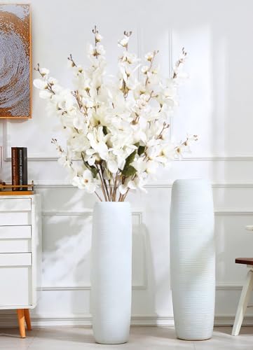6PCS White Delphinium Artificial Flower Lifelike Larkspur Silk Flowers Plant 35.43'' Long Stem Blossoms Fake Flowers for Tall Vase Floral Arrangements Home Table Wedding Decor (White)