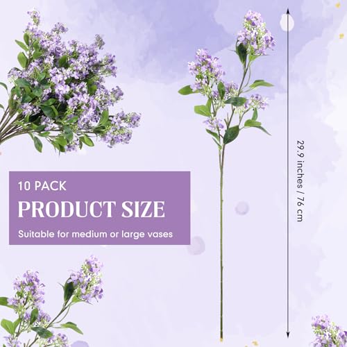 10 Pcs 30" Artificial Lilac Flowers Fake Delphinium Antirrhinum Stem Silk Artificial Flower Branch Floral Arrangement for Vase Centerpieces Wedding Bouquet Home (Purple)