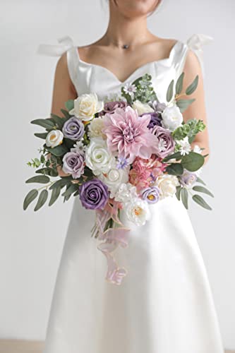Artificial Flowers Combo Box Set Faux Flowers Bulk Flower Leaf with Stems Arrangements for DIY Wedding Bouquets Party Table Centerpieces Home Decorations Indoor Outdoor (Light Purple)