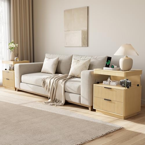 Fluted Nightstands Set of 2 with Charging Station