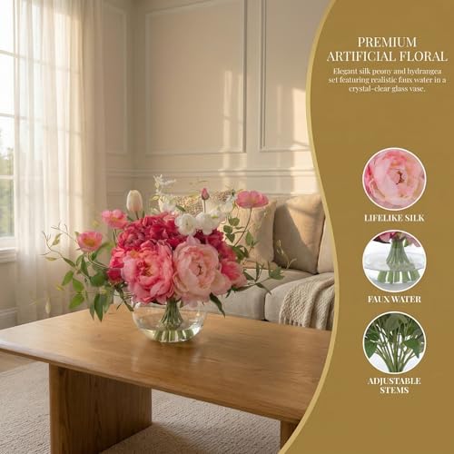 Artificial Flowers in Vase (Mix Peony-fuchsia)