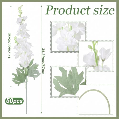 50 Pcs White Delphinium Artificial Flower Bulk (34.25" / White)