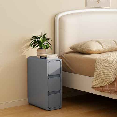 Narrow Bedside Table (7.9"W / Dark Gray (3 Drawers))