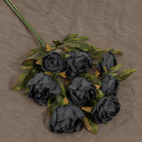 8 PCS 18" Faux Peonies Artificial Flowers Silk Flowers for Vase (Charcoal Black / 8P)