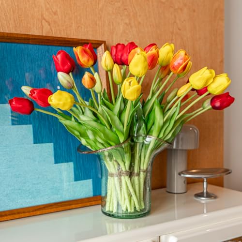 40pcs Artificial Tulips Flowers (40pcs Red Set (No Vase))