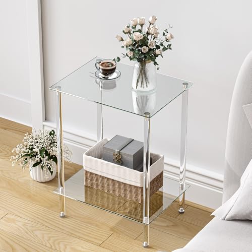 2 Tier Tempered Glass Side Tables (Transparent / 2 tier Normal)