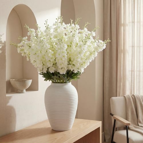 20 Delphinium Artificial Flowers 33.5" Long Stem (White)
