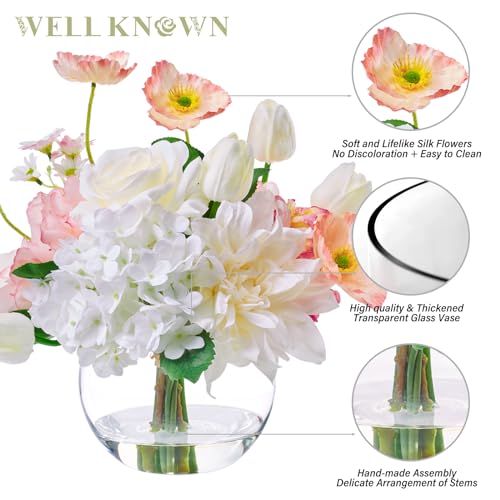 Artificial Flowers in Vase for Seasonal Decor (Mixed White)