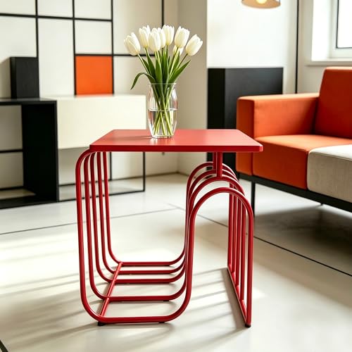 Red Curved Metal Side Table
