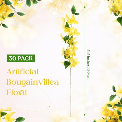 30 Pcs Fake Bougainvillea Bulk Silk Flower UV Resistant (Yellow)