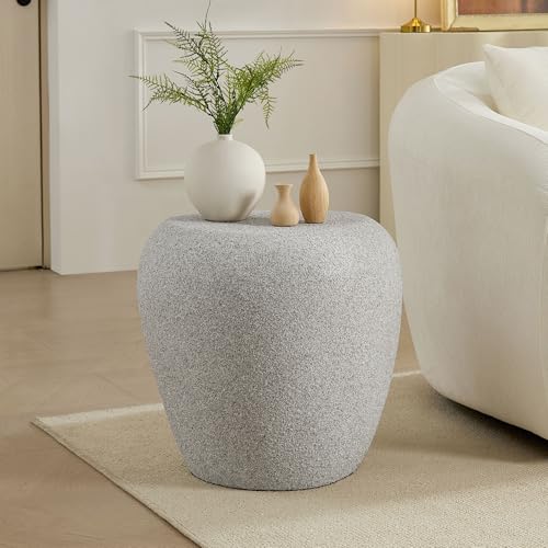 19" Fiberglass Irregular Matte End Table with Faux Rocks Design (Beige / 19"(Irregular))