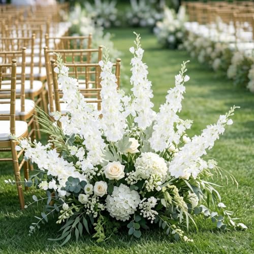 16Pcs White Delphinium Artificial Flowers 33.5" Long Stem Wedding Flower (White)