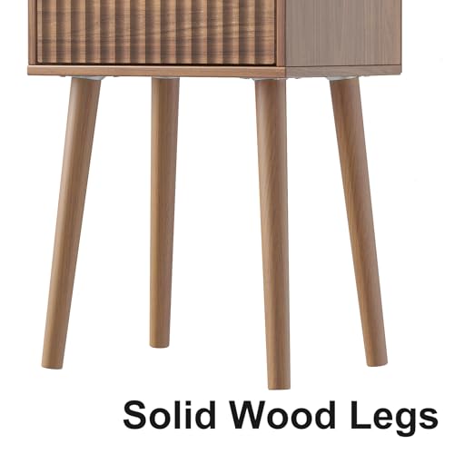 Nightstands Set of 2 (Rustic Brown / Fluted Style)