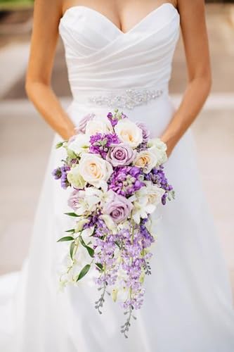 Purple Fake Flowers 9pcs Delphinium Artificial Flowers with Clematis Greenery Stems 33.5" Bluebonnet Flowers Larkspur Snapdragon Tall Fake Flowers for Home Bridal Shower Party Decor (Purple)