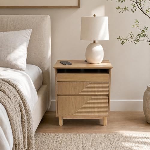 Nightstand with Charging Station (Natural Wood Color)