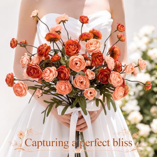 Rivrlive 12 Pcs Fall Orange Ranunculus Artificial Flowers (Orange)