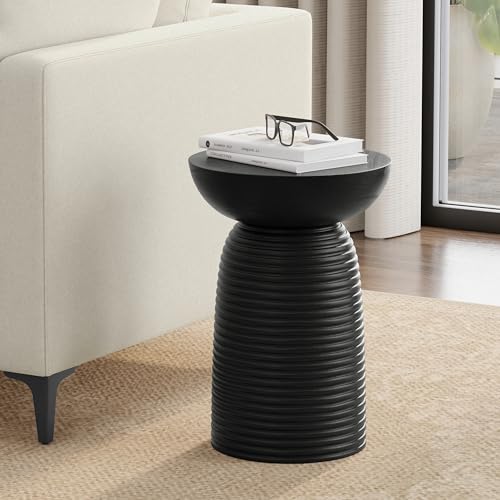 Boyd 13" Wide Solid Wood Round End Table in Black (Black / 13 inch)
