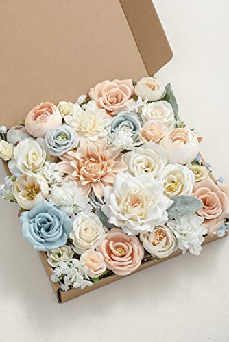 Artificial Flowers Box Set DIY Bouquets Centerpieces Faux Flowers Combo for Wedding Flowers with Leaves and Stems Floral Arrangements Bridal Baby Shower Home Decor (Milk White)