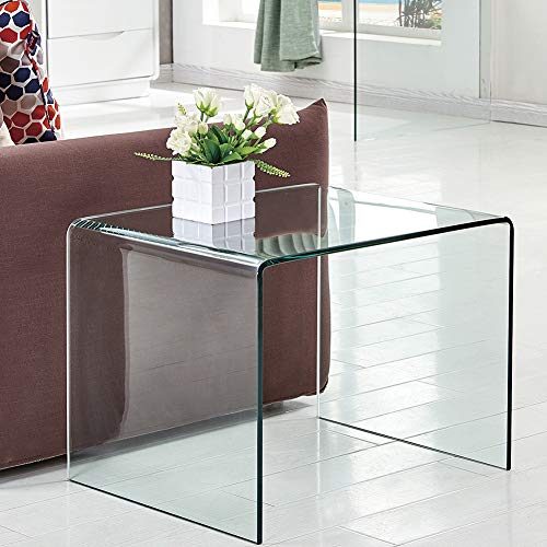 Tempered Glass Side Table (19.7"D x 19.7"W x 18.9"H / Clear)