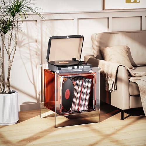 Acrylic Nightstand Colorful Bedside Table with Open Storage Shelf (Dark Brown)