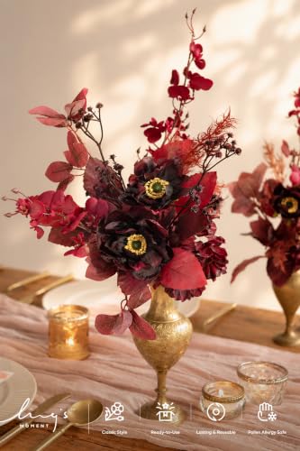Artificial Faux Greenery Stems 35pcs Burgundy Fake Greenery (Red-moody Burgundy)