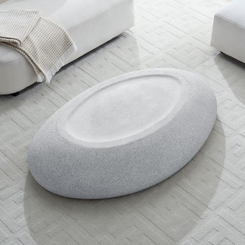55" Fiberglass Elliptical Matte Rocks Coffee Table with Round Edge Design (Rock Grey / 55"(Elliptical))