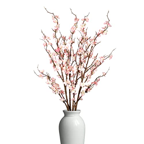 4Pcs Cherry Blossom Branches Artificial Flowers for Spring Summer Indoor Decoration (Pink)