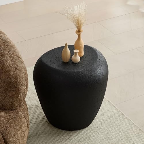 19" Fiberglass Irregular Matte End Table with Faux Rocks Design (Black / 19"(Irregular))
