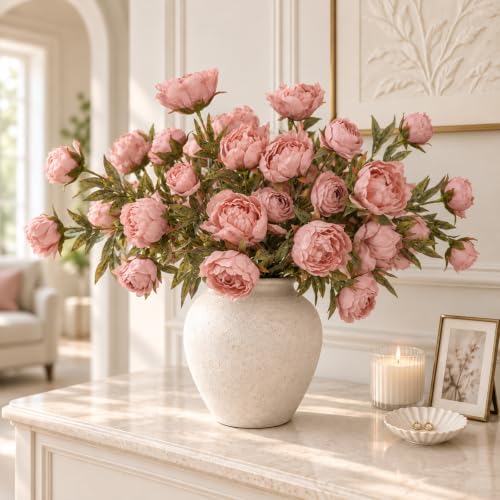 8 PCS 18" Faux Peonies Artificial Flowers Silk Flowers for Vase (Pink / 8P)