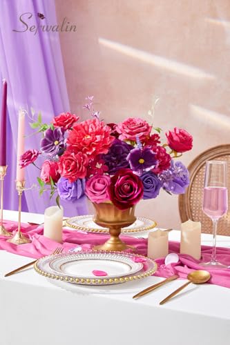 Hot Pink & Purple Artificial Flowers Silk Rose Flowers for Wedding (Hot Pink and Purple / 1 Box)