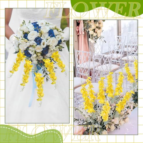 24 Pcs Yellow Delphinium Artificial Flower Bulk (34.25" / Yellow)