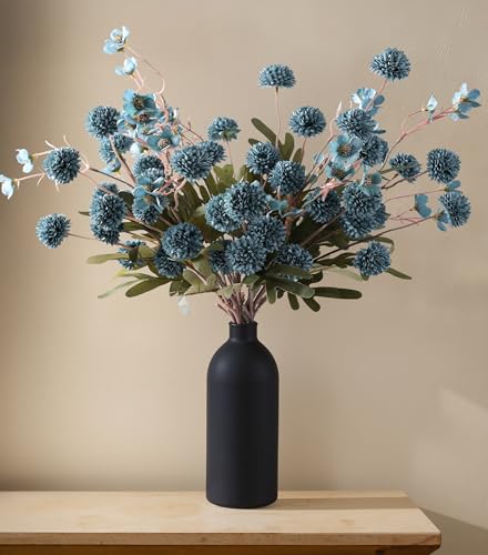 8 Pcs Fake Mums Kiku Flowers Artificial with Wild Flowers Bulk (8pcs-blue Wax&kiku)