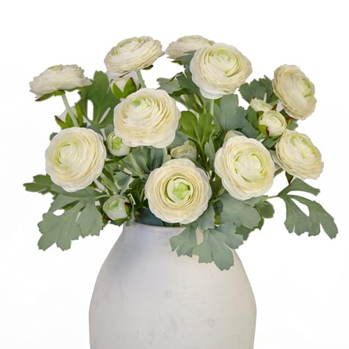 Cream White Artificial Ranunculus Flowers (White / 10)