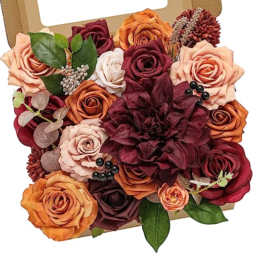Artificial Fall Flowers (Burgundy Orange / 1 Box)