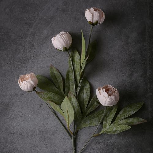 6 Pcs 27" Faux Silk Peony Artificial Flowers Stems for Vase (Beige)