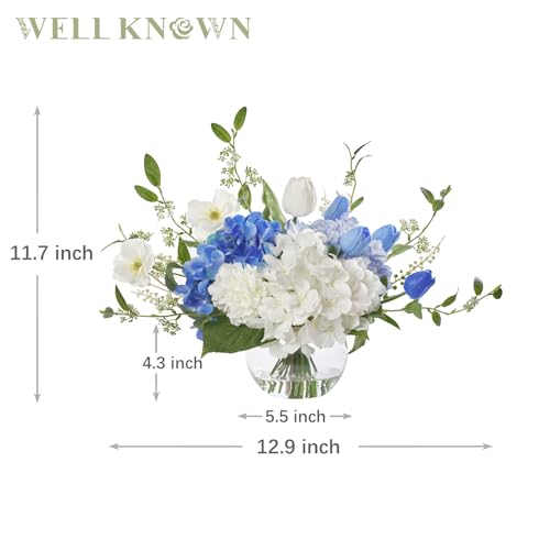 Artificial Flowers with Vase (Blue & White Mixed)