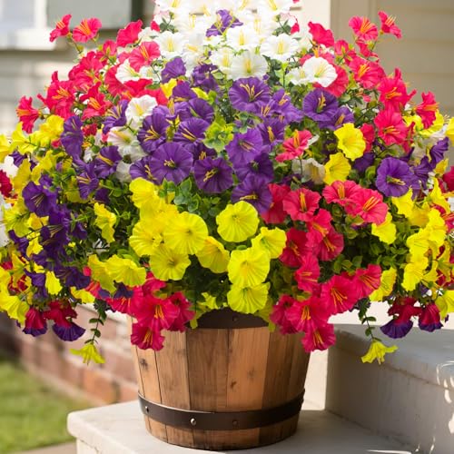 16 Bundles UV Resistant Artificial Morning Glory Flowers (Mix(white,yelow,,purple, Rose Red))